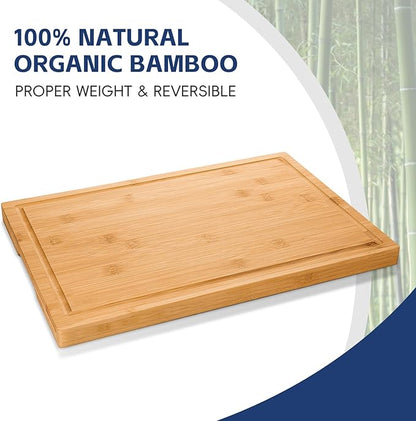 Hiware 3-piece Bamboo Cutting Boards for Kitchen, Heavy Duty Bamboo Cutting Board with Juice Groove, Wood Cutting Board Set for Meat, Vegetables - Image 3
