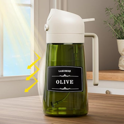 LAKUMIQI 2 in 1 Oil Sprayer for Cooking, 16oz Olive Oil Dispenser Bottle for Kitchen, Food Grade Light-Blocking Leak Proof Glass Spray Bottle for Salad, Air Fryer, BBQ - Image 2