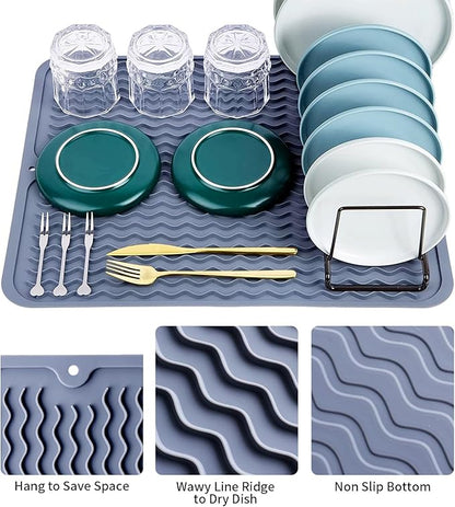 Silicone Dish Drying Mat - 2 Packs of Non-Slip Silicone Mat Easy Clean Drying Mat Large Heat-Resistant Dish Drainer Mat for Kitchen Counter, Sink, Refrigerator or Drawer Liner(16"x12", 12''x 6'' GREY) - Image 4