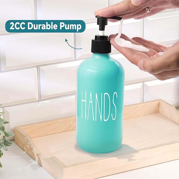 COHOSEGE Glass Soap Dispenser Set 2 Pack,16 Oz Dish Soap Dispenser for Kitchen Sink,Teal Kitchen Accessories and Kitchen Decor,Turquoise Decorations and Kitchen Utensils for Kitchen - Image 6
