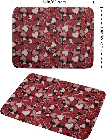 Valentines Day Dish Drying Mat for Kitchen Counter 24x18 Inch Love Drying Mat with Absorbent Reversible Microfiber Black Red Grey Heart Dish Drainer Mats Rack Pad for Coffee Countertop Protector