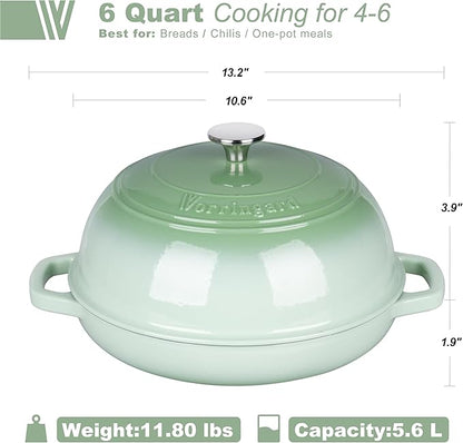 VORRINGARD Enameled Cast Iron Dutch Oven Pot with Lid, Bread Oven for Sourdough Bread Baking, Dutch Ovens with Bread Proofing Basket& Baking Supplies Set, 6 Quart, Green