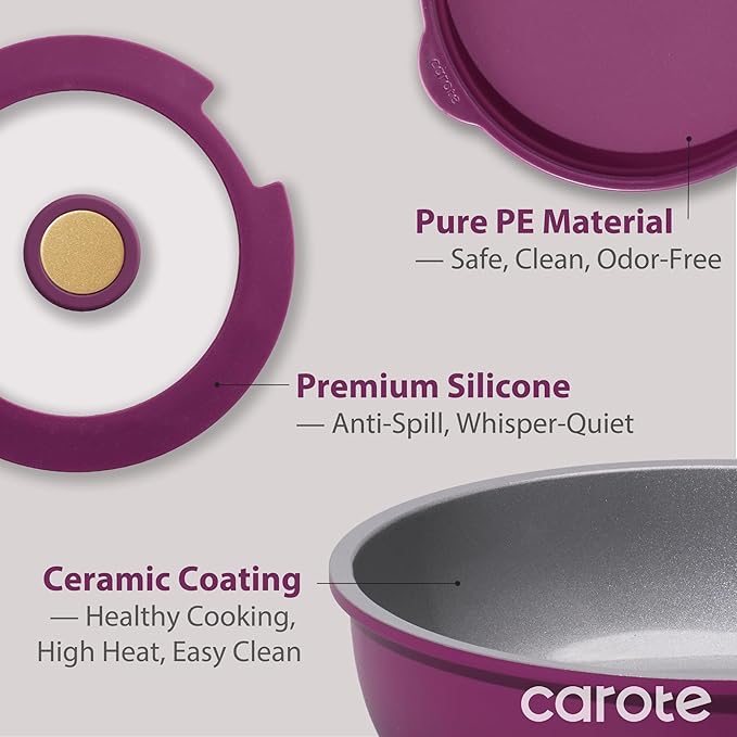 CAROTE Ceramic Pots and Pans Set, Nonstick Cookware Set Detachable Handle, 6pcs Induction Kitchen Cookware Sets Non Stick with Removable Handle, RV Cookware Set, Oven Safe, Purple - Image 5