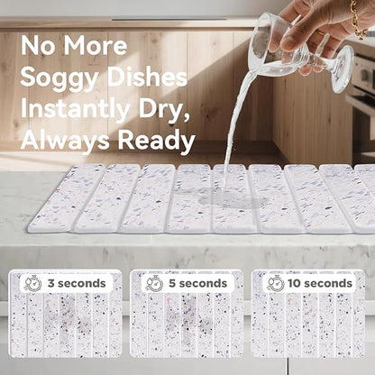 Stone Drying Mat for Kitchen Counter, 24 x 16 inches, Fast Drying Collapsible Dish Drying Mat, Eco-Friendly Absorbent Diatomaceous Earth Mats for Dishes Bottles Cups (Terrazzo) - Image 2