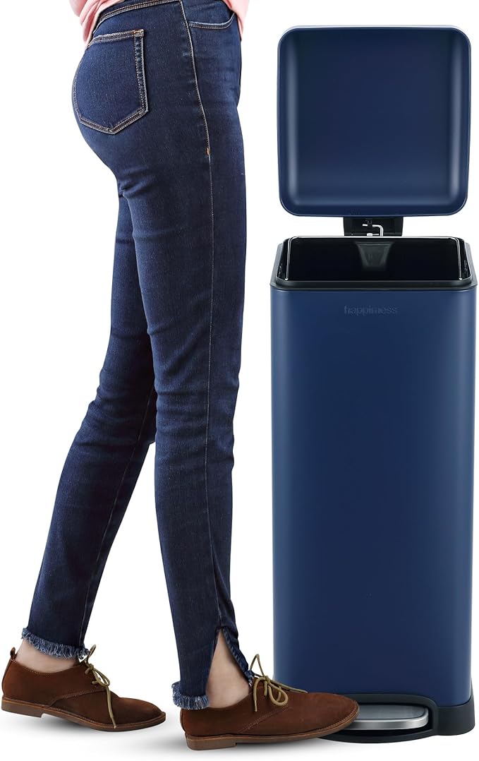 happimess HPM1007H Betty Retro 8-Gallon Step-Open Trash Can, Fingerprint Resistant, Modern, Minimalistic for Home, Kitchen, Laundry Room, Office, Bedroom, Bathroom, Denim Blue - Image 6