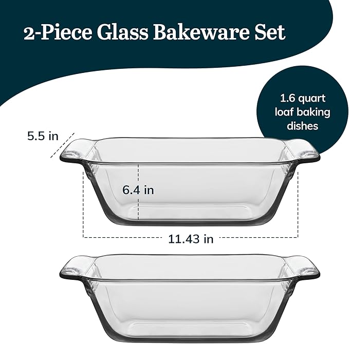 Libbey Baker’s Premium 2 Piece Glass Baking Dish Set, Stackable, Space Saving Glass Bakeware Set, Oven Baking Dish for Bread, Pound Cakes, Meatloaf - Image 3