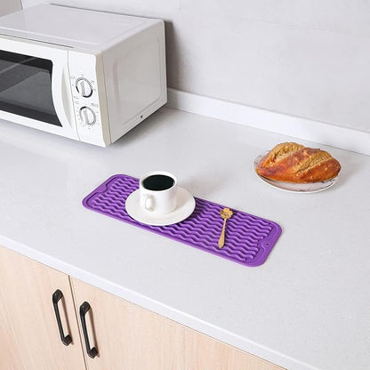 MicoYang Silicone Dish Drying Mat for Multiple Usage,Easy clean,Eco-friendly,Heat-resistant Silicone Mat for Kitchen Counter,Sink,Bar,Bottle,or Cup Purple M 17 inches x 6 inches - Image 5