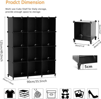 AWTATOS Cube Storage Organizer Closet Storage Shelves DIY Stackable Plastic Storage 12 Cube Bookshelf, Ideal Storage Organizer for Closet, Home, Bedroom, Black - Image 3