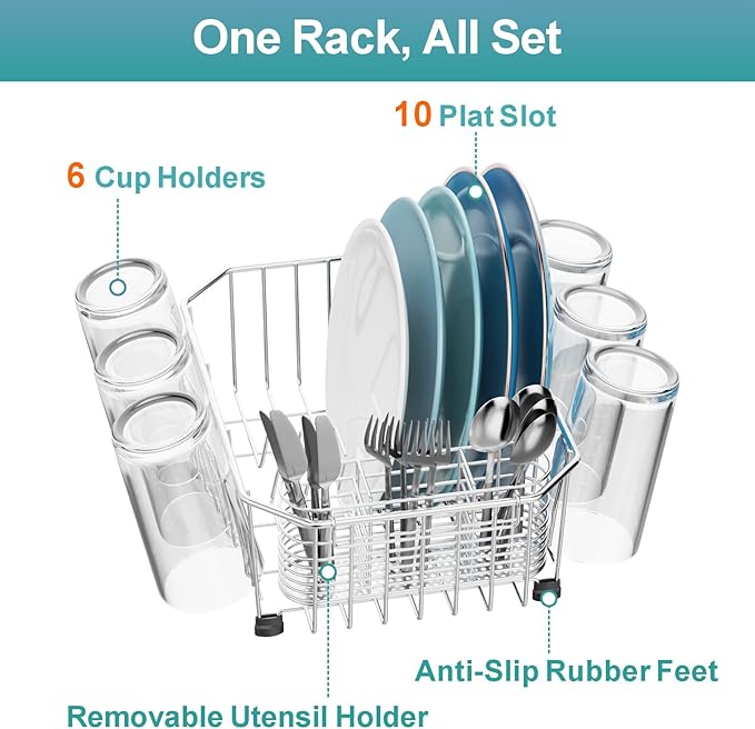 GSlife Mini in Sink Dish Drying Rack - Stainless Steel Small Dish Drainer for RV Kitchen Apartment Sink, 9.5" W x 13.4" L - Image 4