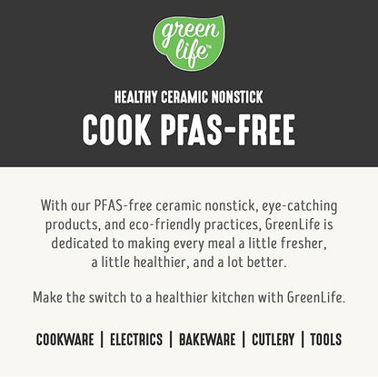 GreenLife 16 Piece Nonstick Cookware Set, Soft Grip Non-Toxic PFAS-Free Ceramic Pots & Pans, Dishwasher & Oven Safe, Frying, Sauce, Utensils, Glass Lids, Stay-Cool Handles, Wobble Free, Black & Cream - Image 9