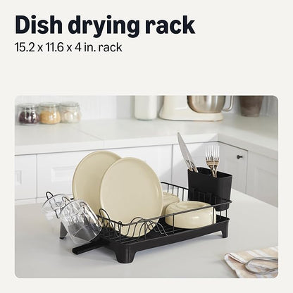 Amazon Basics Stainless Steel Dish Drying Rack, 15.2 x 11.6 x 4 in., Black - Image 2