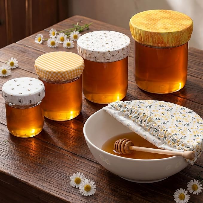 Patelai 10 Pcs Bowl Covers Reusable in 5 Size Stretch Cloth Fabric Elastic Food Storage Bowl Covers Bread Sourdough Lids for Proofing Food Fruits Leftover (Yellow, White,Bee Style) - Image 4