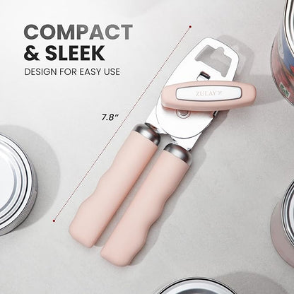 Zulay Kitchen Heavy Duty Stainless Steel Can Opener Manual with Bottle Opener - Rust Proof Manual Can Opener With Turn Knob & Comfy Soft Grip Handles - Peach - Image 2