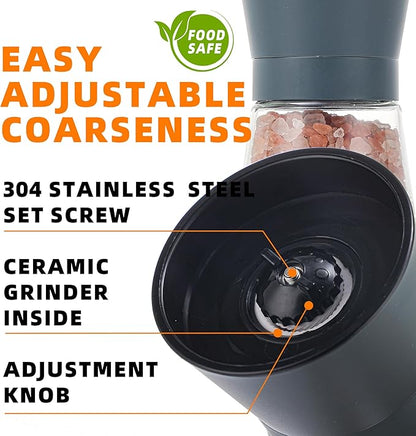 DAVIMADE Stone Blue Salt and Pepper Grinder Set of 2, Refillable & Adjustable Coarseness with Ceramic Blades，Premium Stainless Steel Hand Mills, Bonus Silicone Funnel