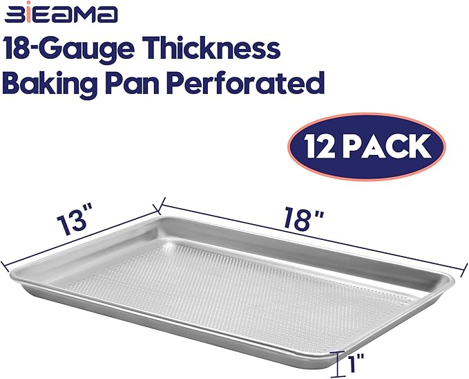 BIEAMA 12 Pack Half Size 18" x 13" Aluminum Baking Sheet Pan Perforated, Commercial Bakery Equipment Cookie Sheets, NSF Approved Baking Tray - Image 2