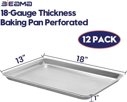 BIEAMA 12 Pack Half Size 18" x 13" Aluminum Baking Sheet Pan Perforated, Commercial Bakery Equipment Cookie Sheets, NSF Approved Baking Tray - Image 2