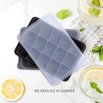 Tvmania Ice Cube Trays Set of 2, Easy Release 15 Flexible Silicone Ice Cube Molds with Removable Lid Reusable Freezer Ice Trays Stackable for Whiskey, Baby Food, BPA Free (black) - Image 2