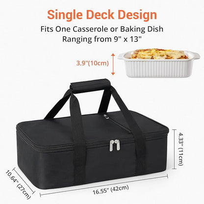 Insulated Casserole Carrier for Hot or Cold Food,Pie Carrier Bag Lunch Bag Tote for Potluck Parties/Picnic/Cookouts, Fits 9"x13" Baking Dish,Black