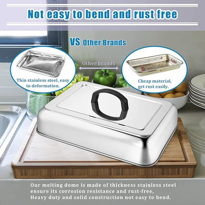 2PCS Rectangular Basting Cover, HaSteeL Stainless Steel Cheese Melting Dome Steaming Cover Lid, Heavy Duty Griddle Grill Accessories for Flat Top BBQ Kitchen Indoor & Outdoor, Dishwasher Safe