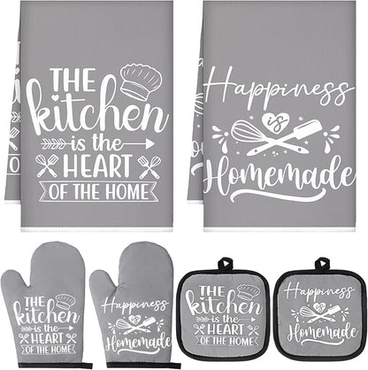 Sratte 6 Pcs Kitchen Decor Accessories Set Farmhouse Towels Pot Holders Oven Mitts Set 2 Dish Towels 2 Potholders 2 Cooking Mittens Oven Glove for Christmas Baking Cooking Supply(Gray,Kitchen) by Sratte