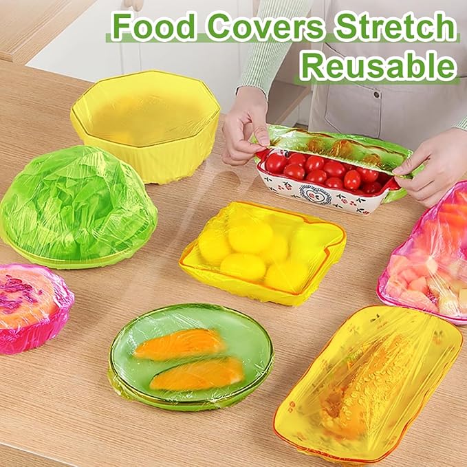 Mwellewm Plastic Bowl Covers Elastic Reusable Food Storage Stretch Saran Wrap Shower Caps Fresh Keeping Bags Bowl Covers for Bread Proofing Alternative to Foil for Family Outdoor Picnic 3 Size(120) - Image 2
