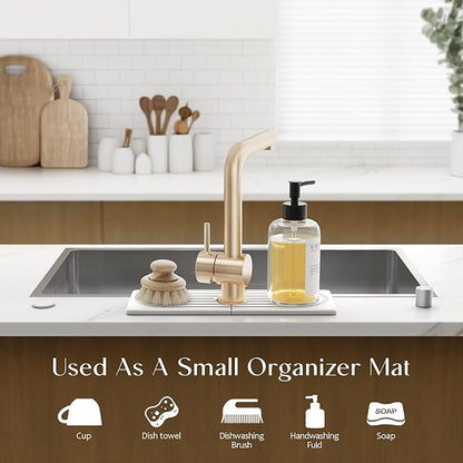 eormoe Faucet Mat for Kitchen Sink - Wider Diatomite Fast Drying Stone Sink Tray, Super Absorbent, Prevents Moisture Buildup - Faucet Splash Guard for Bathroom Counter (Light Grey, 15x5.3inch) - Image 5