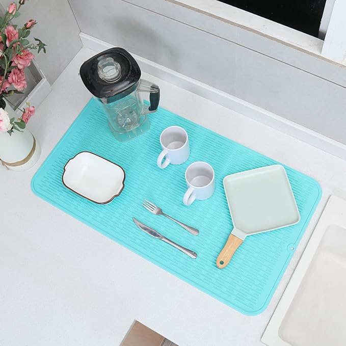 MicoYang Silicone Dish Drying Mat for Multiple Usage,Easy clean,Eco-friendly,Heat-resistant Silicone Mat for Kitchen Counter or Sink,Refrigerator or Drawer Liner Mint 4XL 32 inches x 18 inches - Image 8