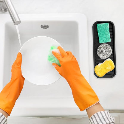 Zulay Kitchen (9x3.5) Silicone Sponge Holder for Kitchen Sink - Flexible Multipurpose Soap Tray Sponge Holder - Sink Organizer Tray for, Bathroom, Makeup, Trinkets & More (Black) - Image 3