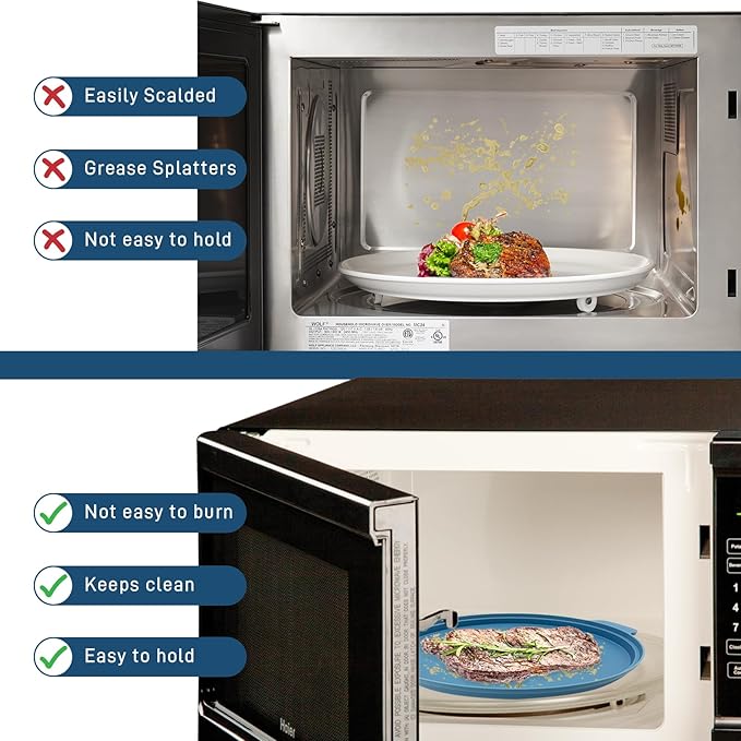 Microwave Splatter Cover 10.2 Inch with Handles, Collapsible Vented Silicone Lid & Anti-Scald Tray, BPA-Free Splash Guard for Food Heating, Fits Most Compact Microwaves