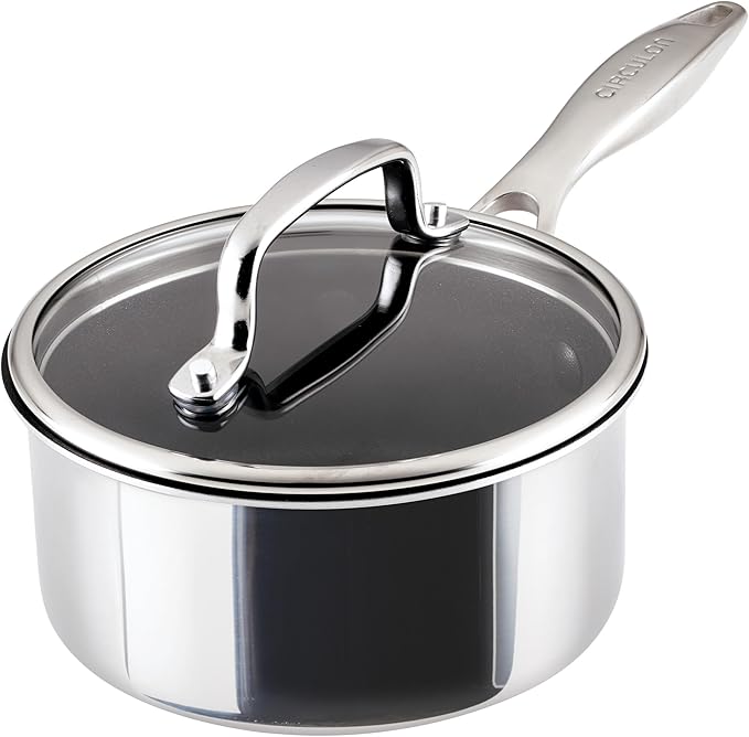Circulon C1 Series Stainless Steel Plated Non-Stick Cookware with ScratchDefense Technology with Lid, Safe for Metal Utensils, 1.5 Litre, Polished Stainless Steel