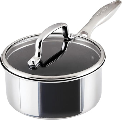 Circulon C1 Series Stainless Steel Plated Non-Stick Cookware with ScratchDefense Technology with Lid, Safe for Metal Utensils, 1.5 Litre, Polished Stainless Steel