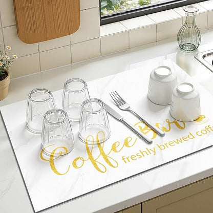 Findosom Dish Drying Mat, 16"x 24" Super Absorbent & Hide Stain Coffee Mat, Cuttable Drying Mat for Kitchen Counter, Coffee Bar Accessories, Under Dish Rack, Coffee Maker, Espresso Machine, White - Image 4