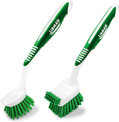 Libman Dish Brush Set with Long Handle - Deep Cleaning Brushes - Dish Scrubber & Scraper - Kitchen Scrub Brush for Dishes, Sinks, Pots, Pans, Vegetables by Tribello