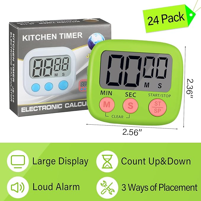 Weewooday 24 Pcs Digital Kitchen Timer Magnetic Timer Bulk On/Off Switch Minute Second Count up Countdown Loud Alarm for Exercise Cook Baking (Blue,Green) - Image 2