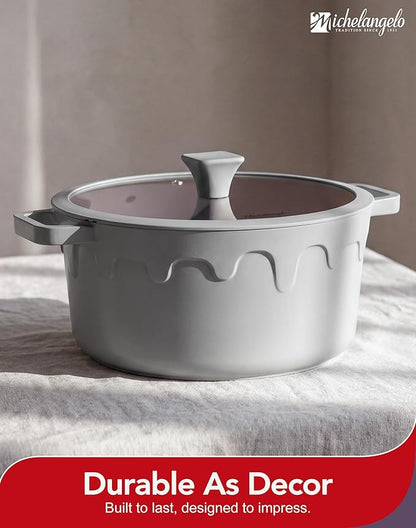 MICHELANGELO 8-Quart Soup Pot with Lid - Nonstick Large Ceramic Stock Pot for Induction Cooktop, 8qt Non Stick Cooking Pots with Silicone Handle Covers & Pot-Holder, Grey - Image 6