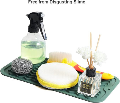 ZLR Silicone Sponge Holder & Sink Caddy Tray (6" x 12") - Narrow Dish Drying Mat for Kitchen Counter - Waterproof Soap Dispenser Organizer, Non-Slip Bathroom Vanity Tray (Dark Green) - Image 8