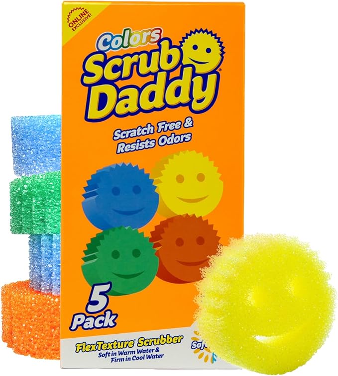 Scrub Daddy Scratch-Free Multipurpose Kitchen Sponges - Bulk Dish Sponges for Kitchen, Bathroom, Household Cleaning & More - Made with BPA-Free Polymer Foam (5 Count) by ScrubDaddy
