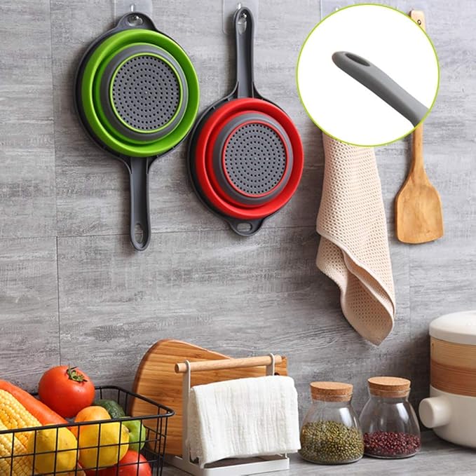 2 Pack Kitchen Foldable Silicone Strainer Colanders, Collapsible Colanders with Handles, Space-Saver Folding Strainer Colander for Draining Pasta, Vegetable (Green and Red) - Image 7