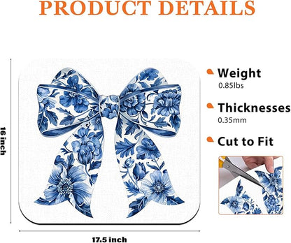 Chinoiserie Bow Dish Drying Mat - Blue And White Porcelain Dish Drying Mat,Chinoiserie Floral Drying Mat For Kitchen Counter,Coffee Bar Mat,Vintage Chinoiserie Drying Mat,16x17.5 Inch