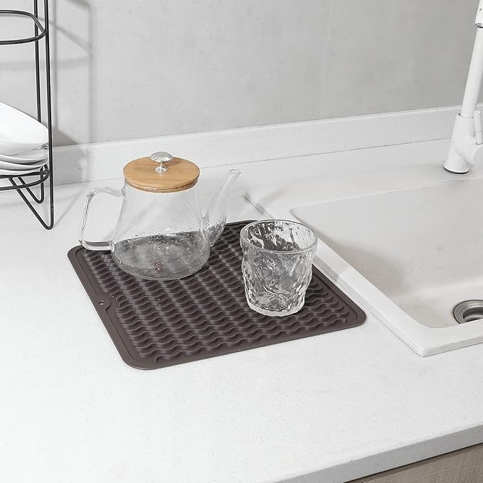 MicoYang Silicone Dish Drying Mat for Multiple Usage,Easy clean,Eco-friendly,Heat-resistant Silicone Mat for Kitchen Counter or Sink,Refrigerator or Drawer liner Coffee M 12 inches x 12 inches - Image 5