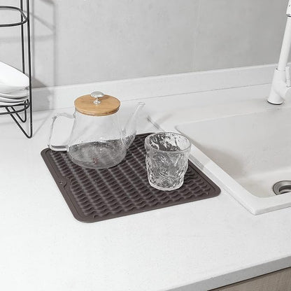 MicoYang Silicone Dish Drying Mat for Multiple Usage,Easy clean,Eco-friendly,Heat-resistant Silicone Mat for Kitchen Counter or Sink,Refrigerator or Drawer liner Coffee M 12 inches x 12 inches - Image 5