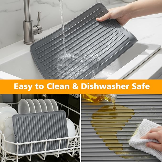 Songrey 24" x 18" Silicone Dish Drying Mat, Kitchen Counter Drying Pad for Sink Dishes or Under Rack, Multi-Use as Heat Resistant Trivet, Coffee Bar Mat - Image 4