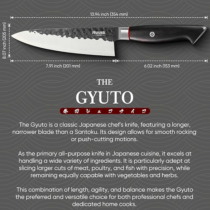 Huusk Professional Japanese Chef Knife - Hand Forged VG10 Kitchen Knives for Meat & Veggie Precise Slicing 8 inch Gyuto with Ergonomic Ebony Handle Premium Wooden Gift Box - Image 7