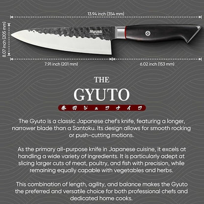 Huusk Professional Japanese Chef Knife - Hand Forged VG10 Kitchen Knives for Meat & Veggie Precise Slicing 8 inch Gyuto with Ergonomic Ebony Handle Premium Wooden Gift Box - Image 7