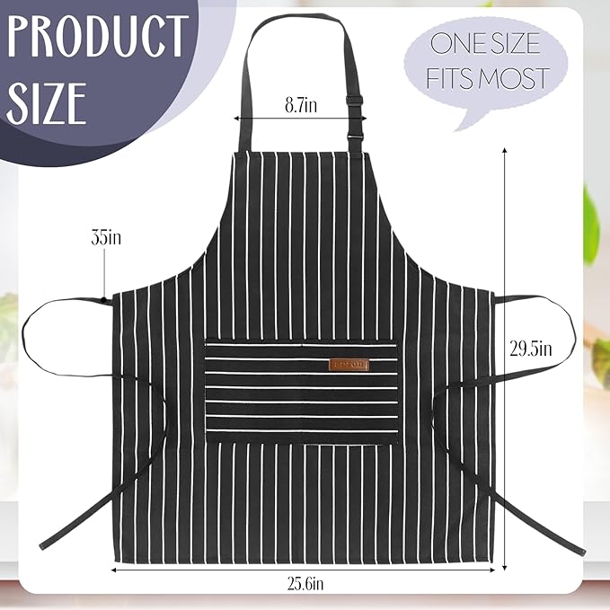 Handepo 12 Pcs Cotton Aprons for Women Men with Pockets Soft Adjustable Bib Stripe Aprons for Cooking Kitchen Chef - Image 2