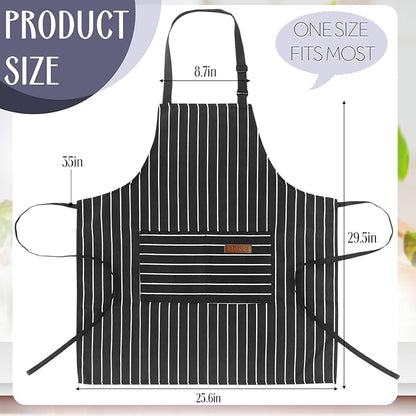 Handepo 12 Pcs Cotton Aprons for Women Men with Pockets Soft Adjustable Bib Stripe Aprons for Cooking Kitchen Chef - Image 2