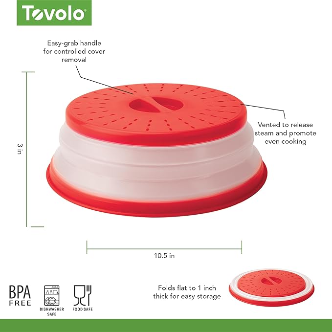 Tovolo Vented, Easy Grip, Collapsible Microwave Cover, 10.5 Inch, Red - Image 6