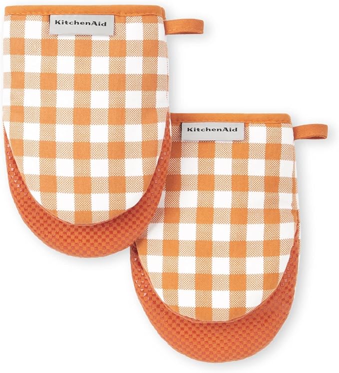 KitchenAid Gingham Mini Oven Mitt 2-Pack Set, Honey, 5.5"x8" by KitchenAid