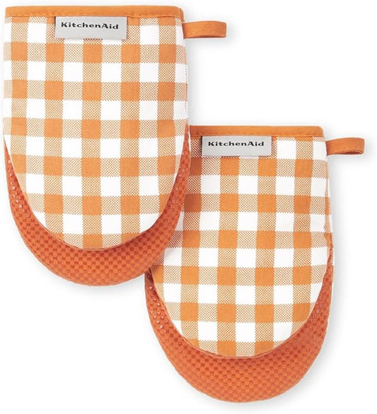 KitchenAid Gingham Mini Oven Mitt 2-Pack Set, Honey, 5.5"x8" by KitchenAid