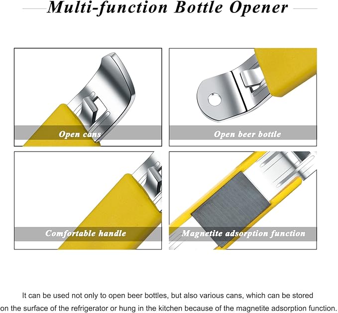3 Pieces Magnetic Bottle Openers Can Opener Classic Beer Opener Stainless Steel Small Bottle Opener Can Tapper with Magnet for Camping and Traveling HANCELANT (Yellow)4.52 X 0.87 X 0.79 inches - Image 2